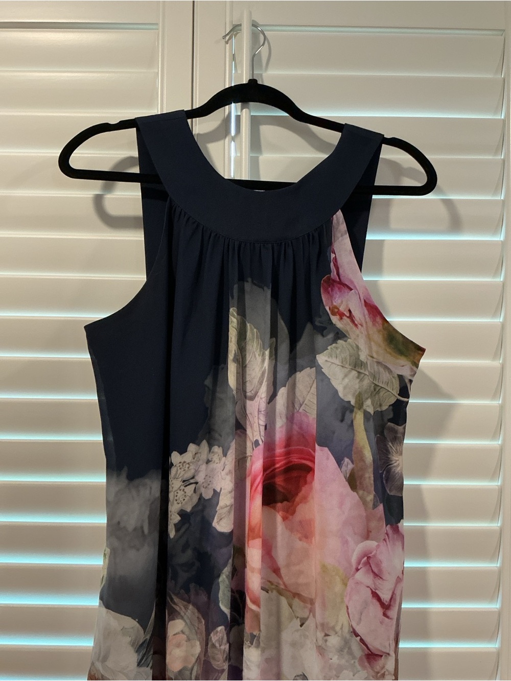 Ted Baker Navy Floral Chiffon Sleeveless Dress
